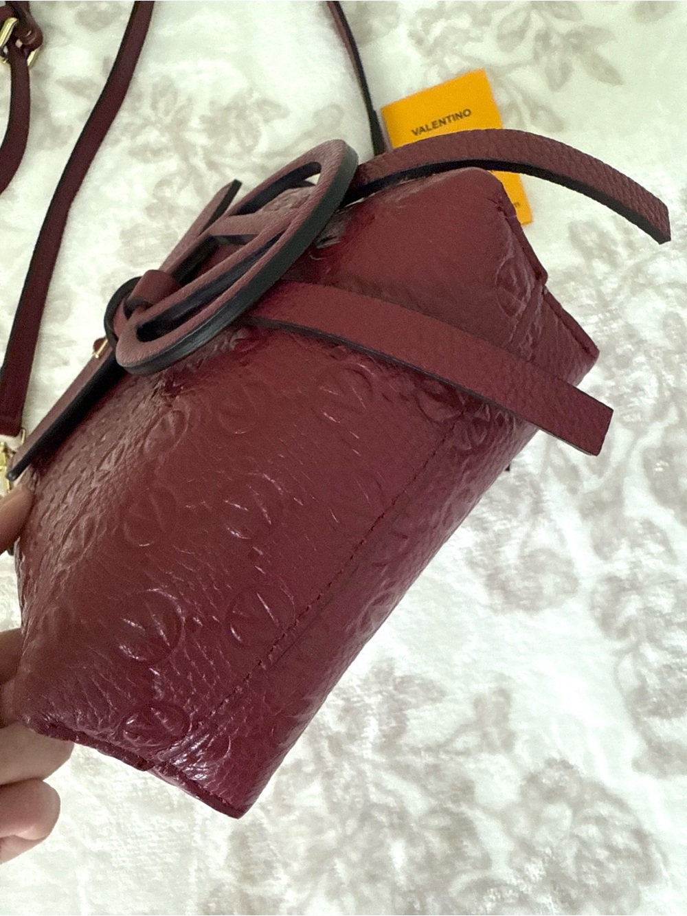 Valentino By Mario Valentino Salma Medallion Leather Crossbody in Burgundy - Picture 5 of 11